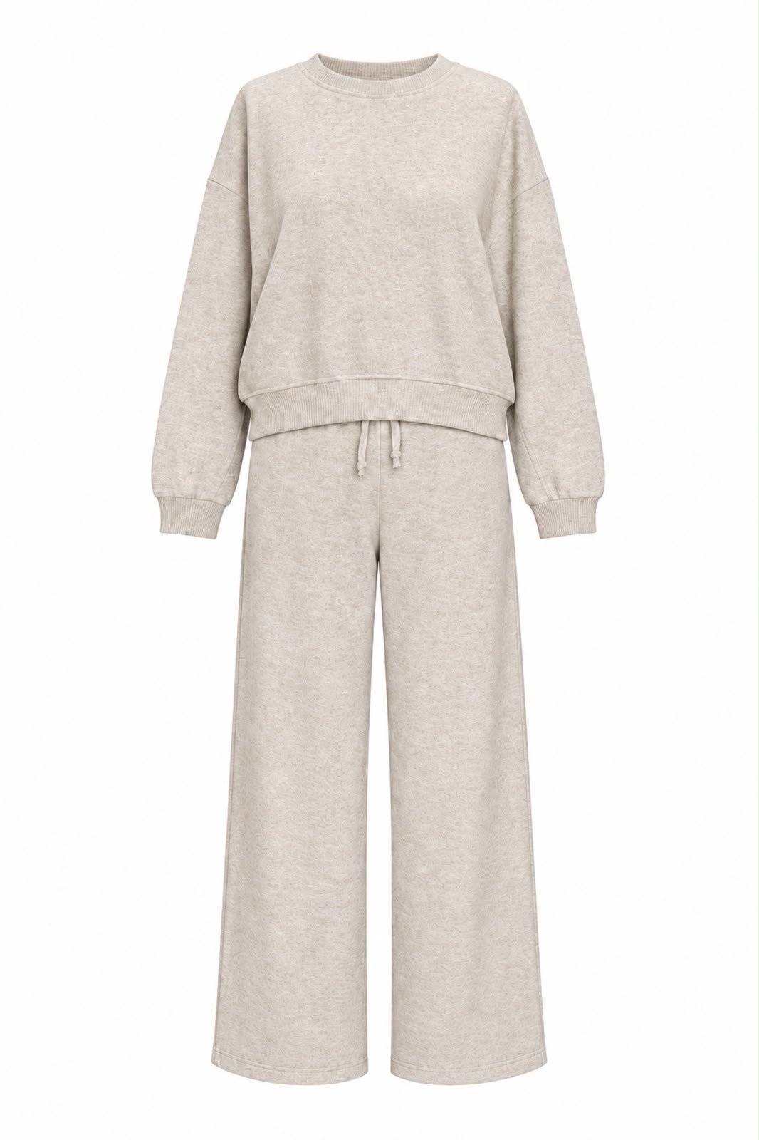 9ac20ec2-82b8-401b-99a9-17ddf8fd6f78 Beige Wide Leg Sweatshirt Lounge Set - Image 1
