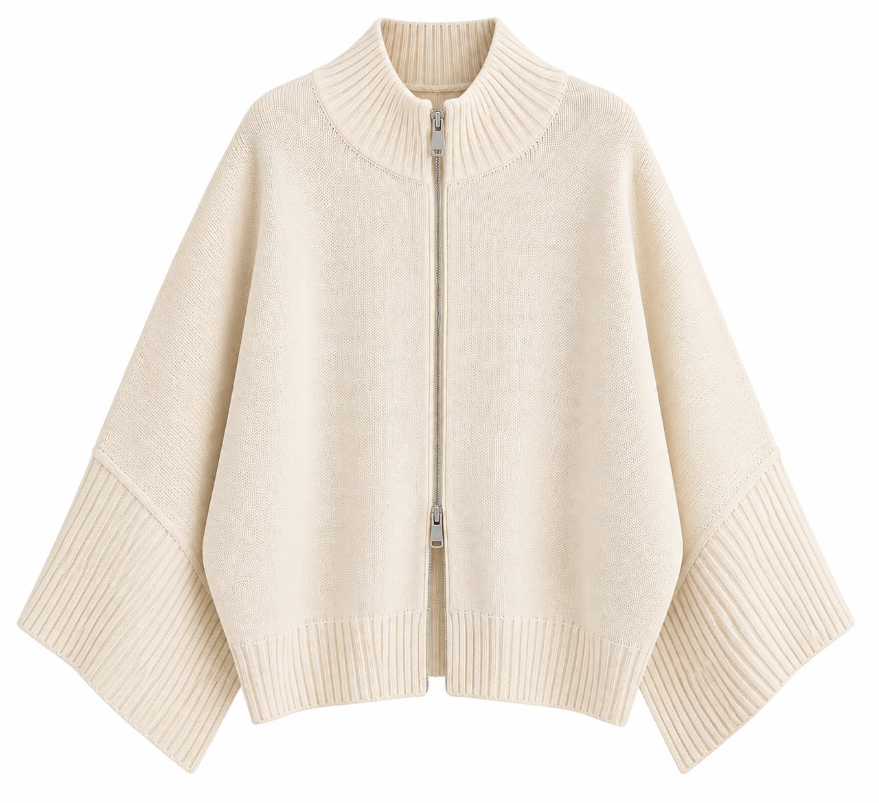 9c70046b-9882-4deb-a84e-ad0d2d71d966 Cream Knit Zip Front Cardigan - Image 1