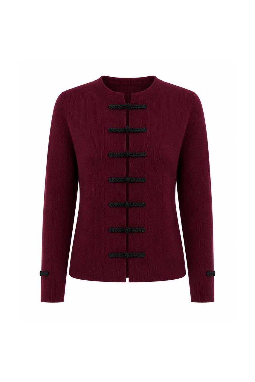 WhatsApp Image 2026-09-06 at 13.40.12 Burgundy Mandarin Collar Knit Jacket - Image 1
