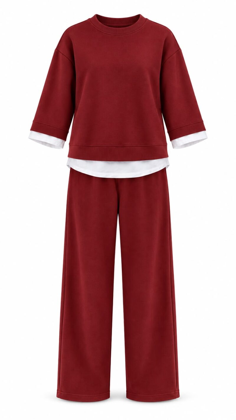 Red Wide Leg Pants and Sweatshirt Set