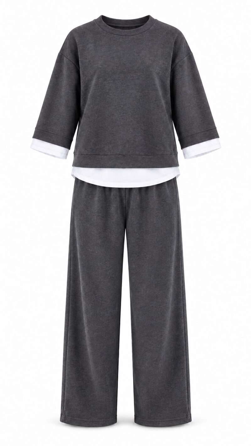 Grey Wide Leg Pants and Sweatshirt Set
