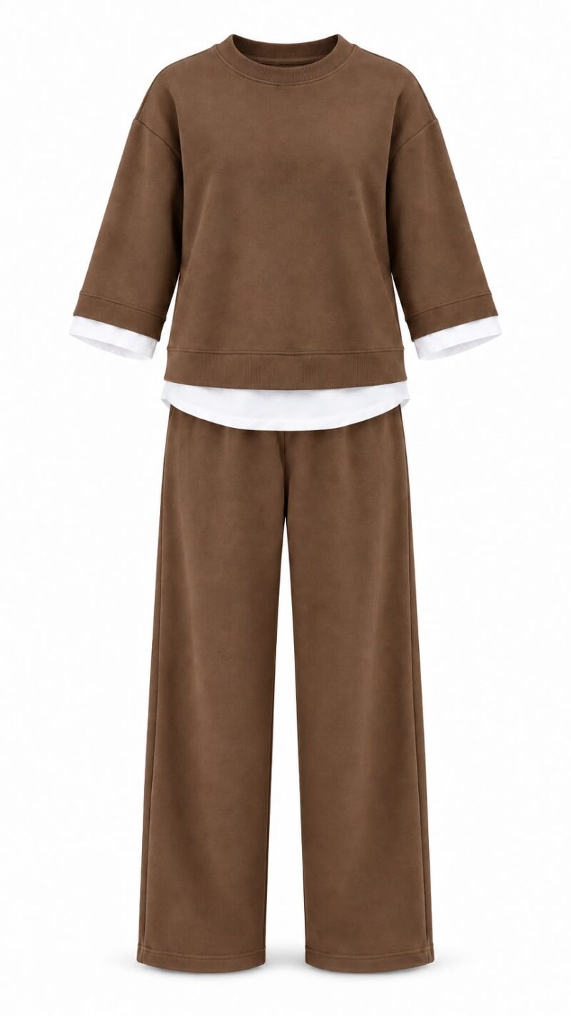 Brown Wide Leg Pants and Sweatshirt Set