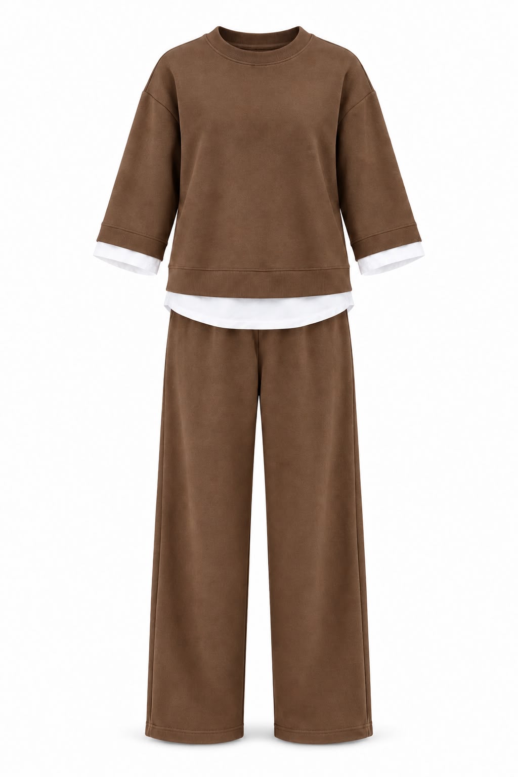 WhatsApp Image 2026-09-08 at 6.03.03 PM Brown Wide Leg Pants and Sweatshirt Set - Image 1