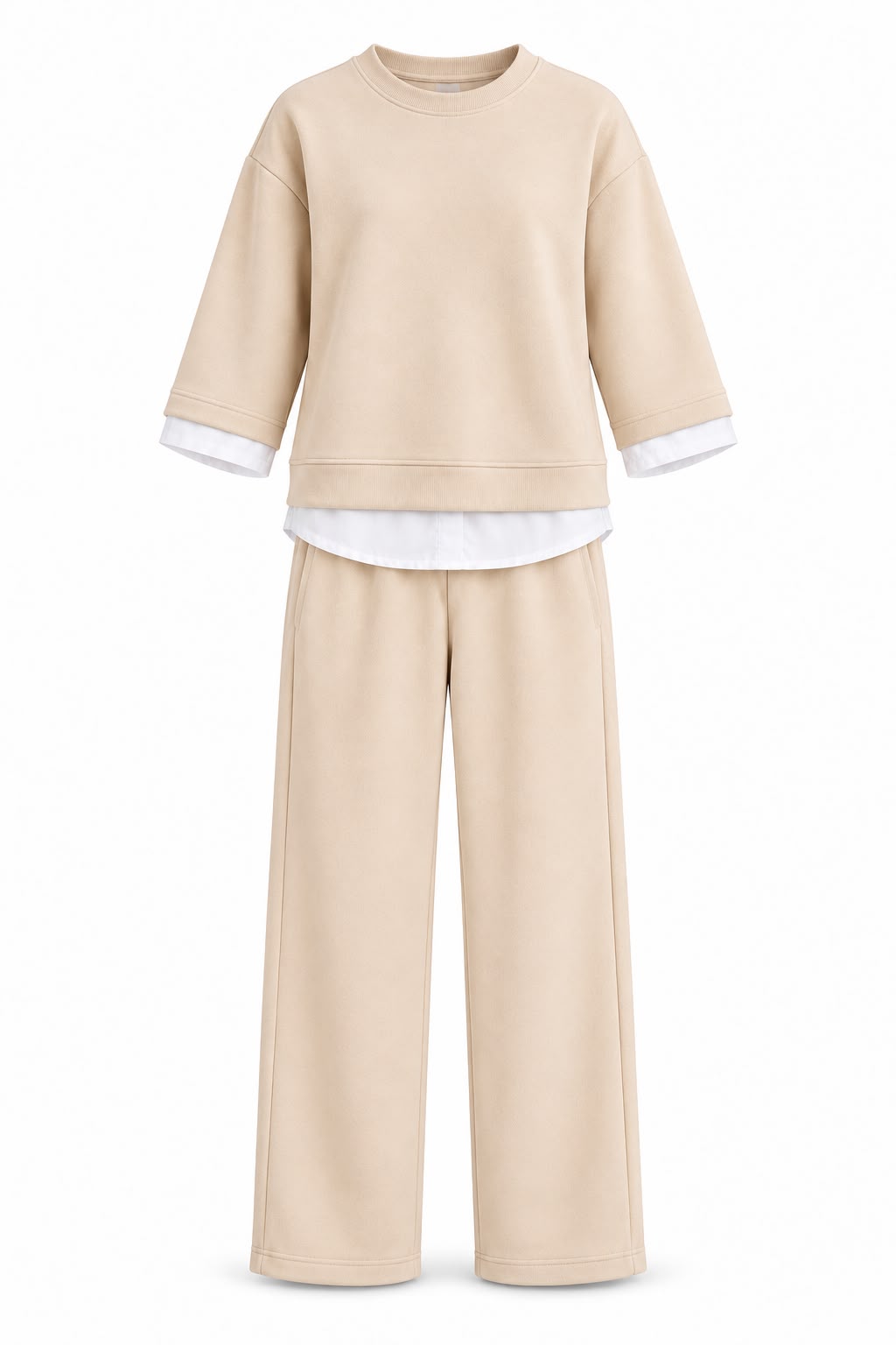 WhatsApp Image 2026-09-08 at 6.04.07 PM Beige Wide Leg Pants and Sweatshirt Set - Image 1