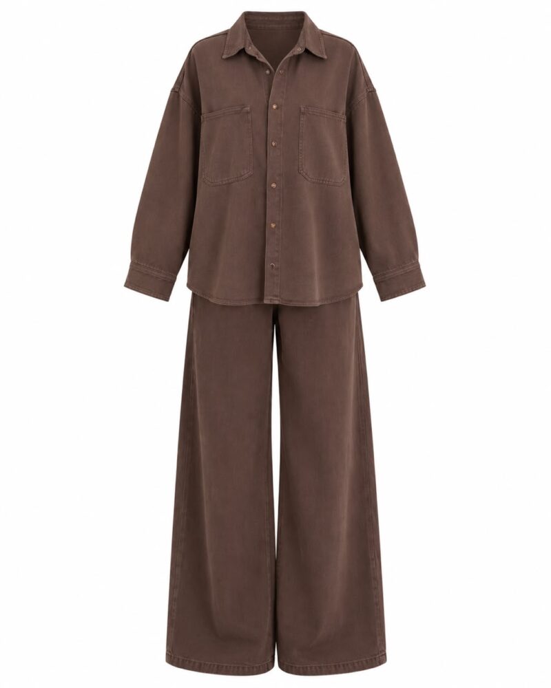 Brown Oversized Shirt and Pants Set