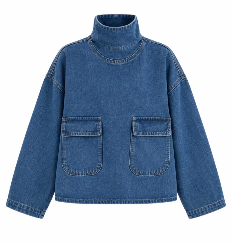 Blue Denim High Neck Sweater