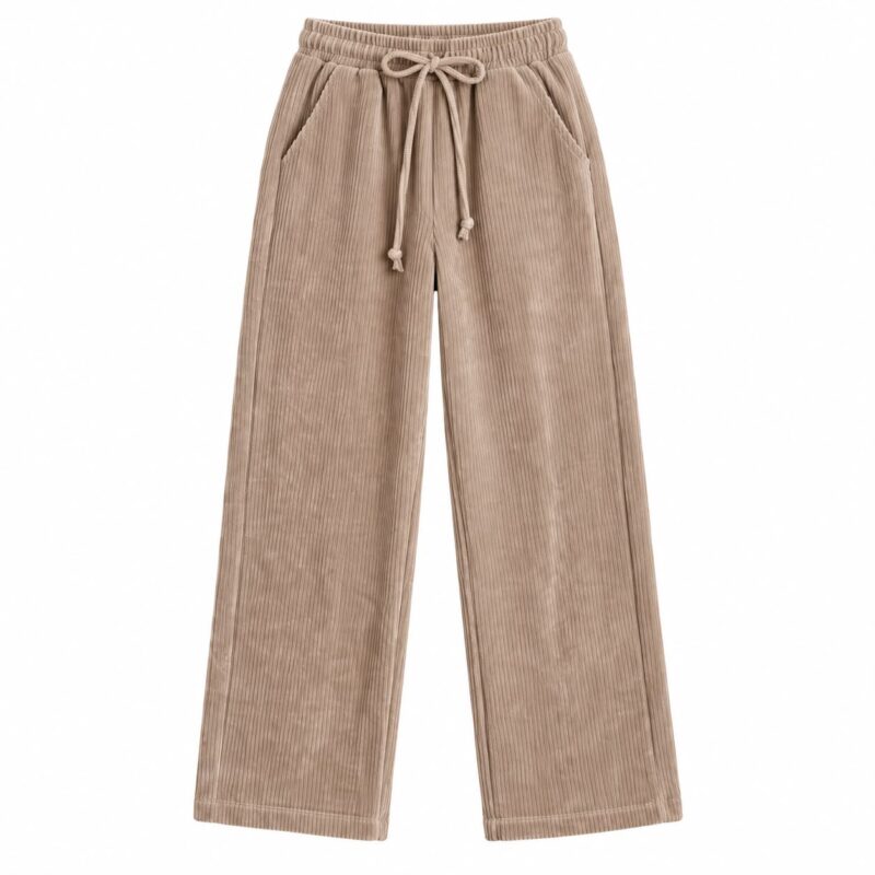 Beige Corduroy Wide Leg Pants