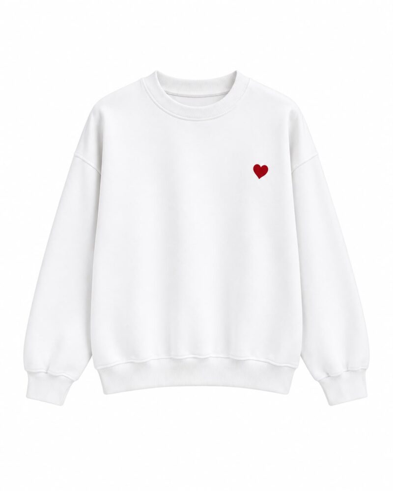 White Crewneck Sweatshirt With Red Heart