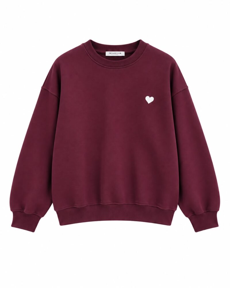 Burgundy Heart Embroidered Crewneck Sweatshirt