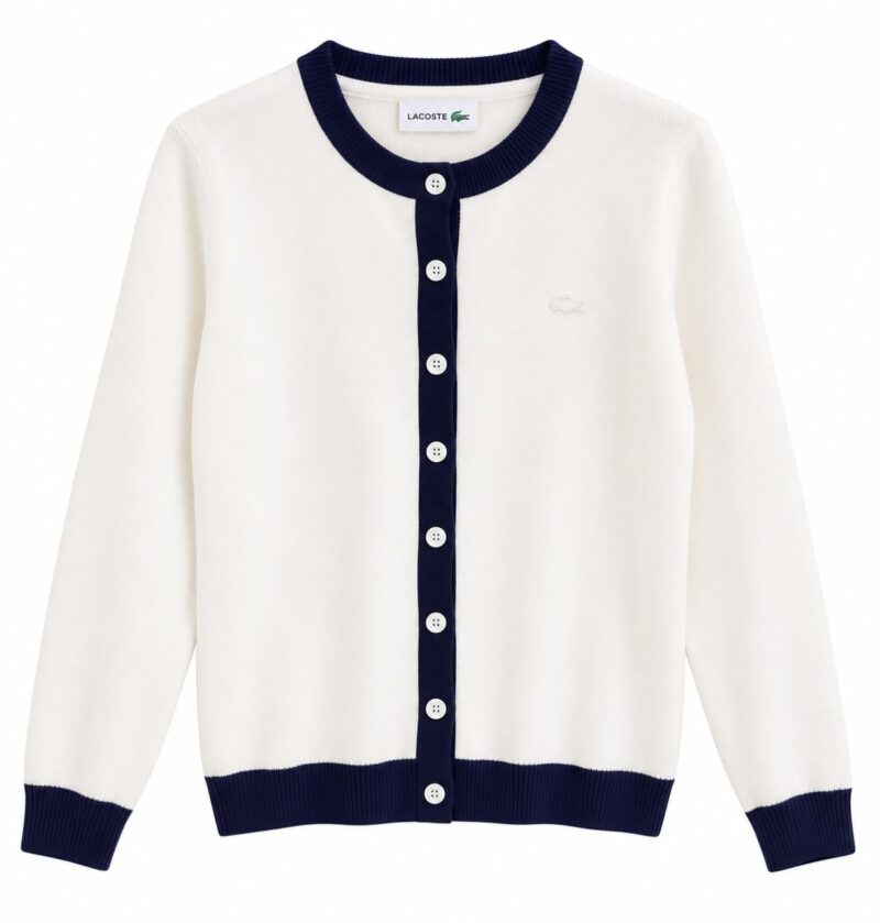 Lacoste White and Navy Button Cardigan
