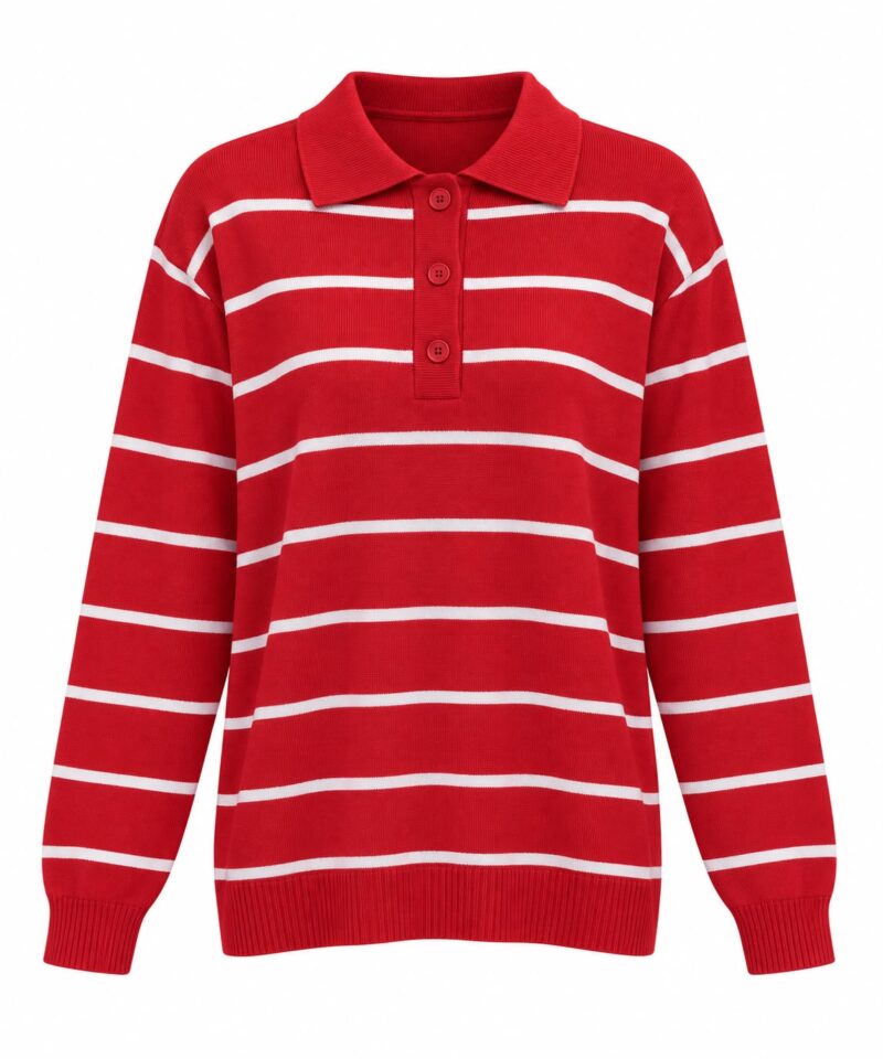 Red and White Striped Polo Sweater