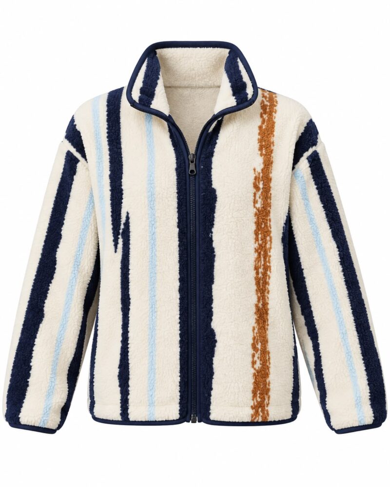 Striped Sherpa Fleece Zip Jacket