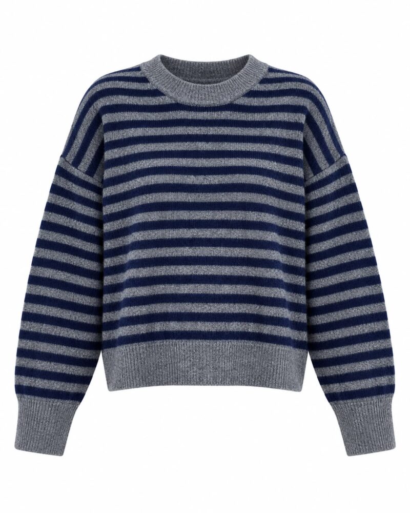Navy & Grey Striped Knit Sweater