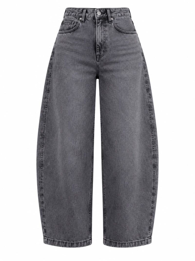 Washed Grey Barrel-Leg Jeans