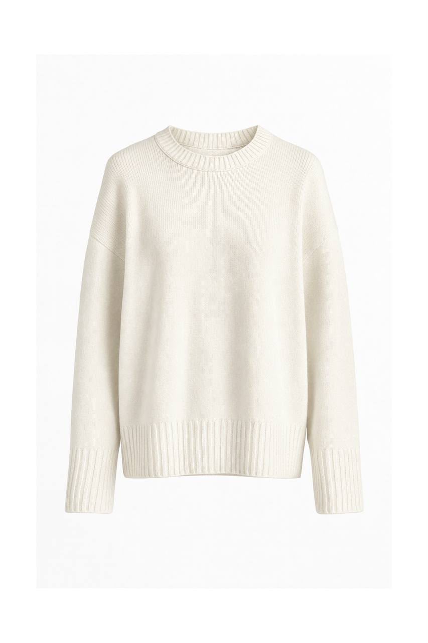 adc33b94-00da-4ee4-8445-0eda5e01ca50 Cream Ribbed Knit Crewneck Sweater - Image 1