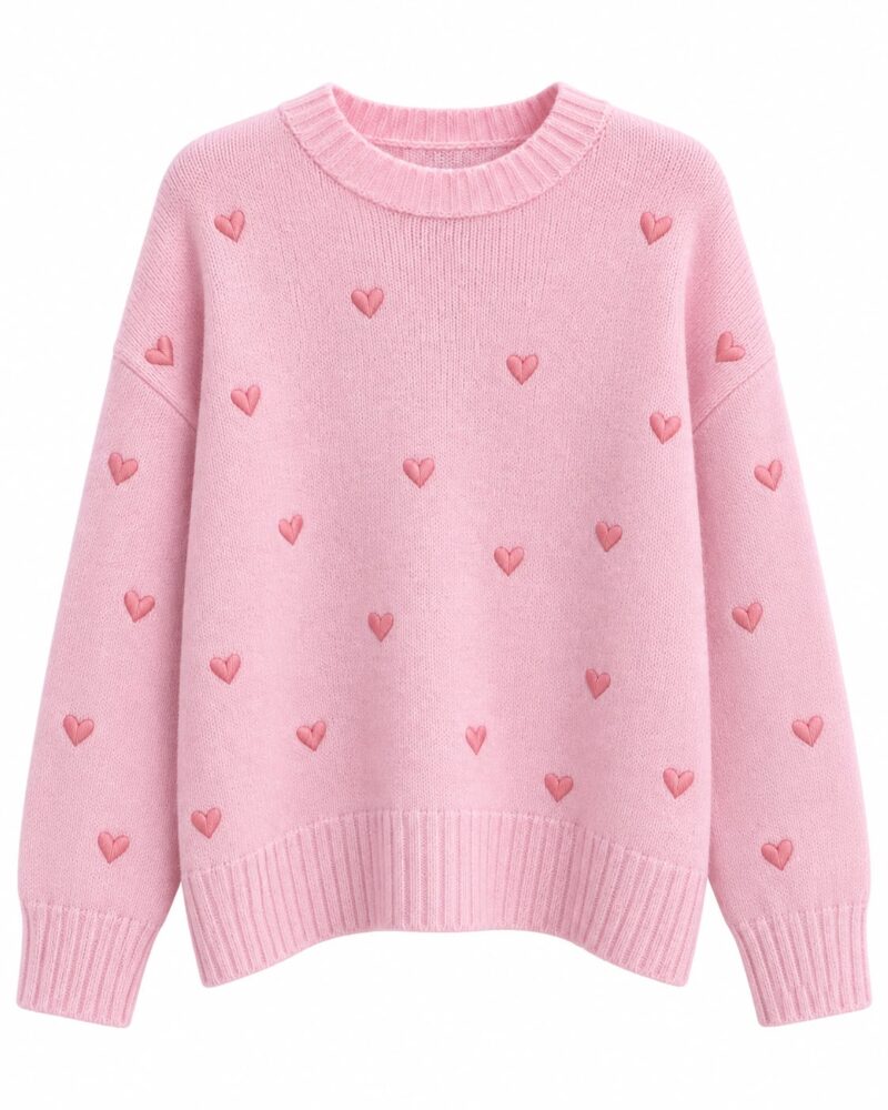 Pink Heart Pattern Knit Sweater