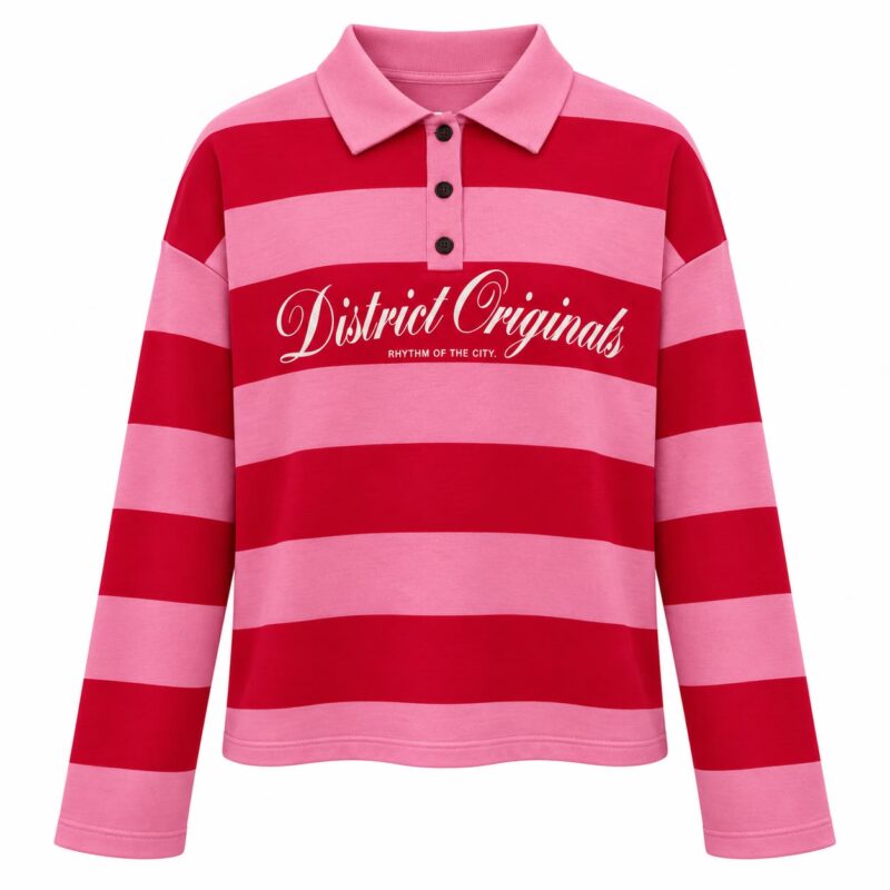 District Originals Pink Red Striped Sweater