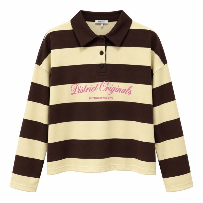 Brown Beige Striped Rugby Sweater