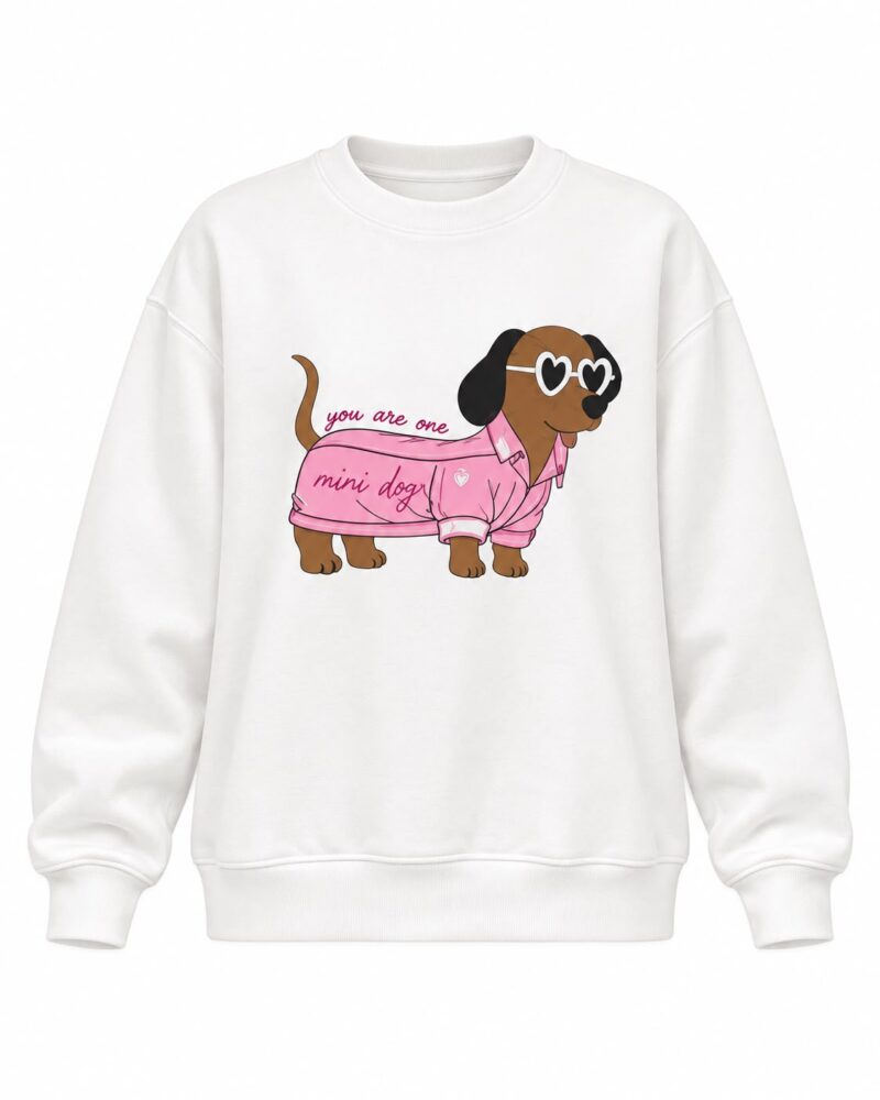White Sweatshirt With Pink Dog Graphic