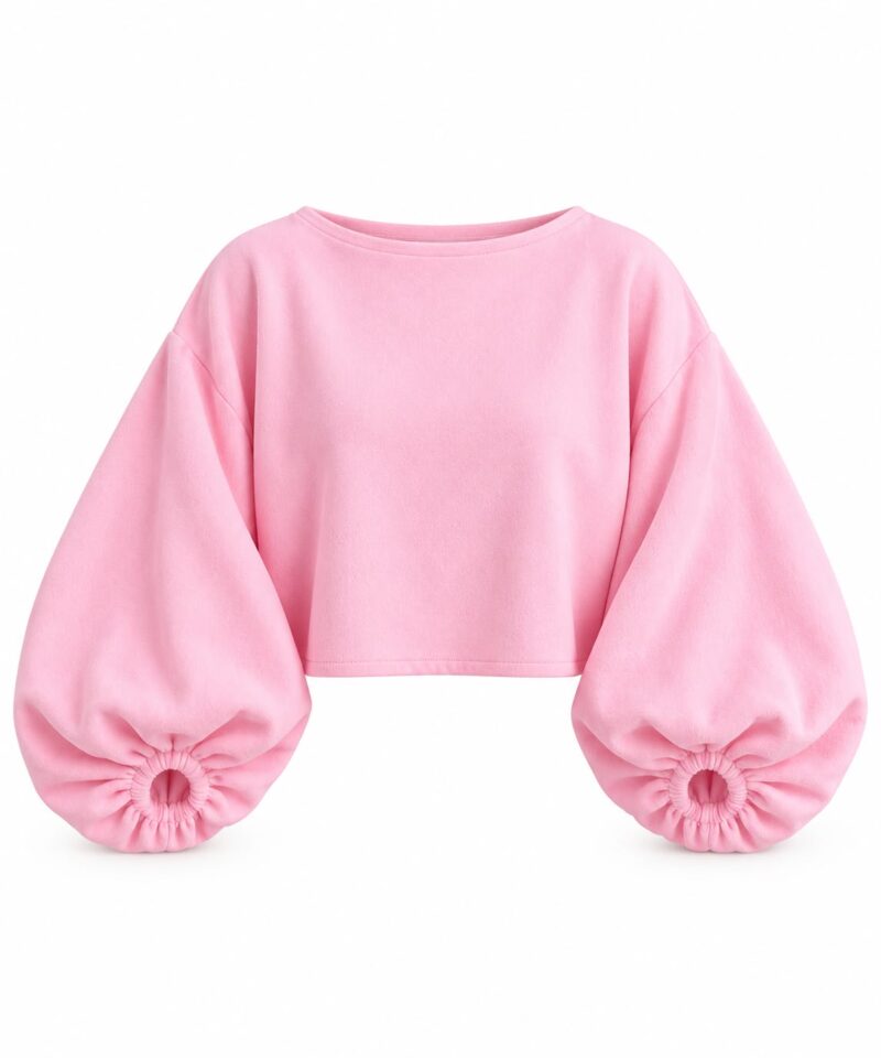 Pink Balloon Sleeve Cropped Sweater