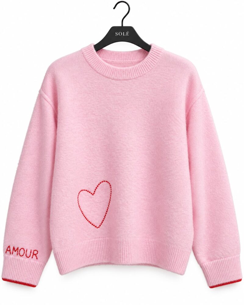 Pink Heart Embroidered Amour Sweater