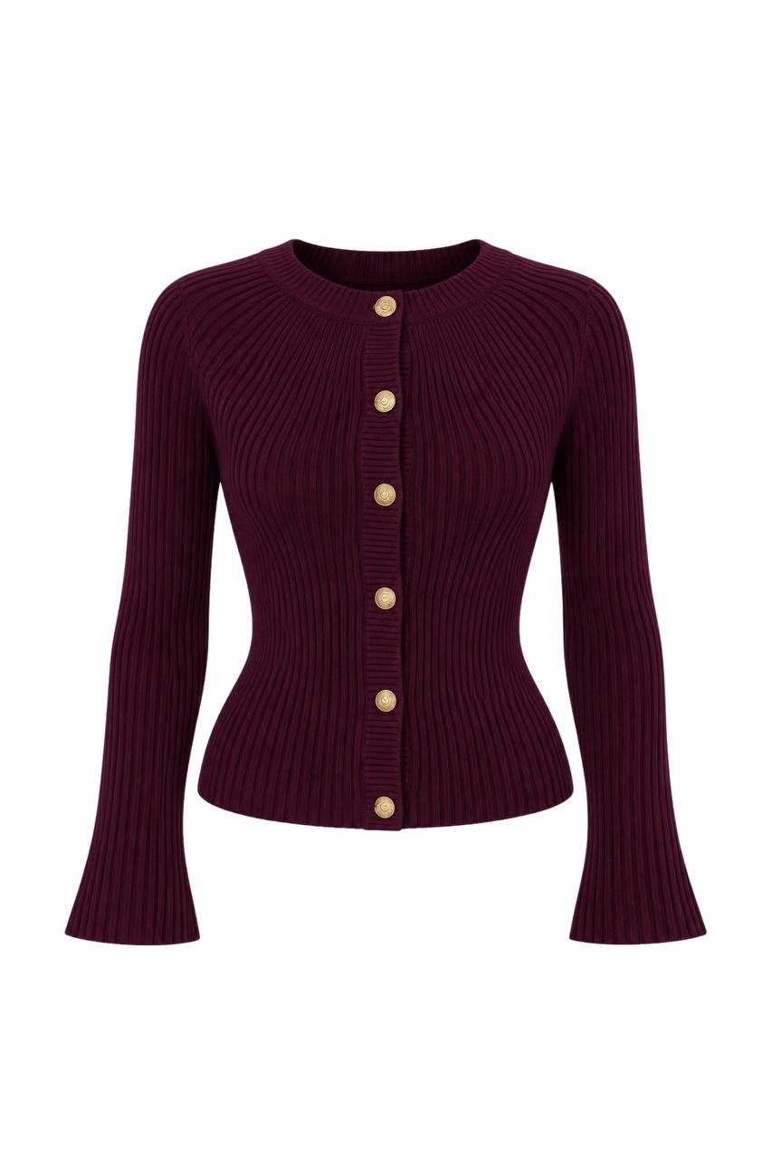 e897ee12-1d21-4c00-b8d4-f828bf651269 Burgundy Ribbed Button-Up Cardigan Sweater - Image 1