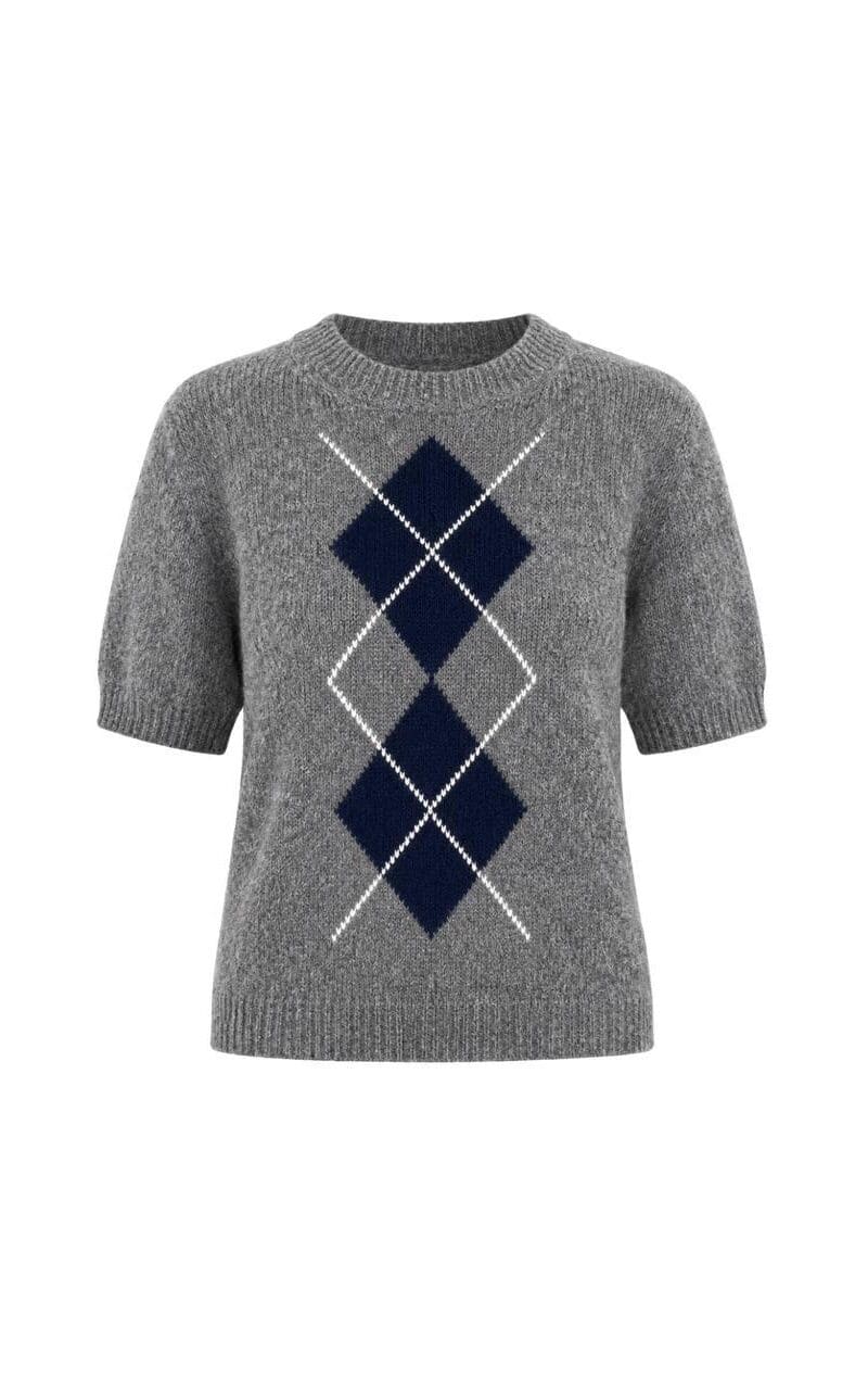 Gray Argyle Short Sleeve Sweater