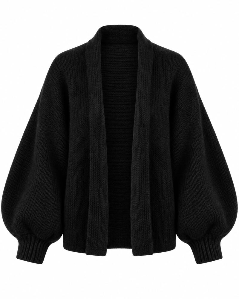 Black Chunky Knit Balloon Sleeve Cardigan