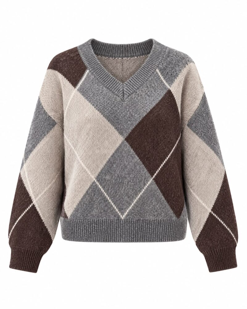 Brown and Grey Argyle Knit Sweater