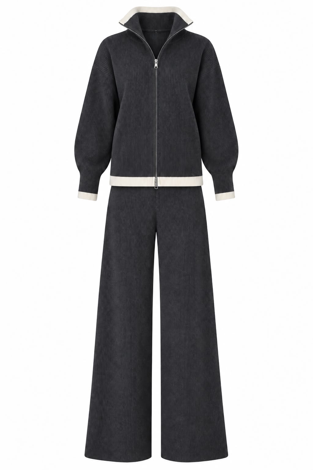 01fd7a70-7473-43e9-a2ce-cc068310ce8d Charcoal Zip Up Corduroy Pants Set - Image 1