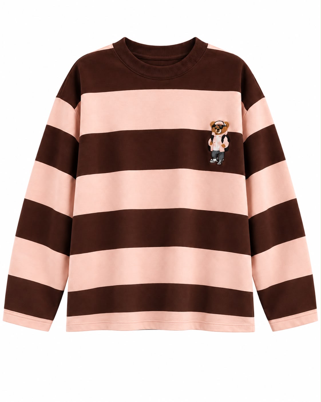 0d8f6f49-212c-4575-a26c-d54515a4516b Brown Pink Striped Bear Sweater - Image 1