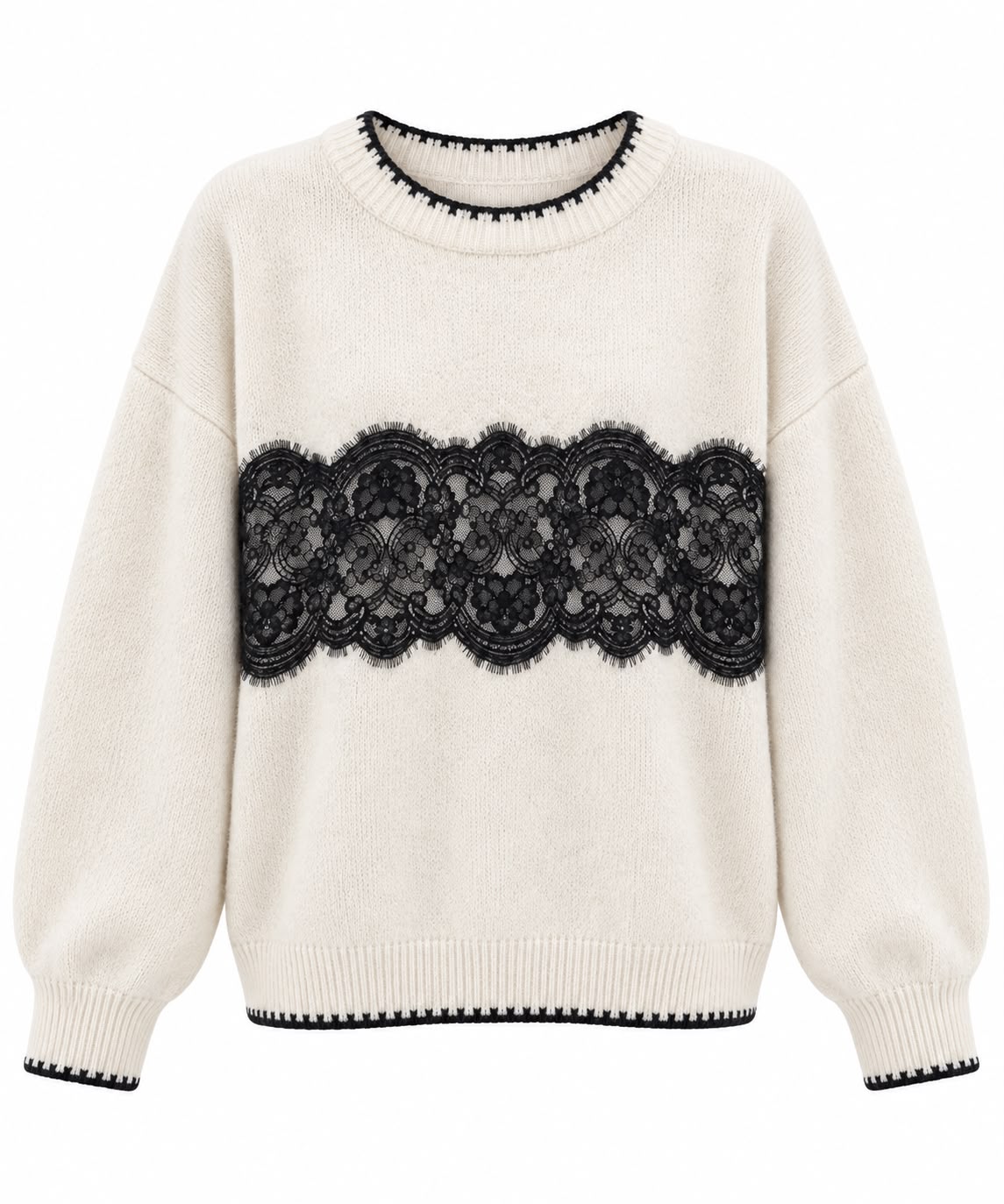 151cc9aa-6fbd-42b0-b351-34c5f651c7fa Cream Sweater With Black Lace Panel - Image 1