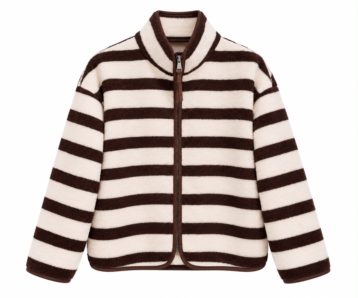 353446d4-3d75-47a0-a0ab-4bc67728b5b2 Brown and White Striped Fleece Jacket - Image 1