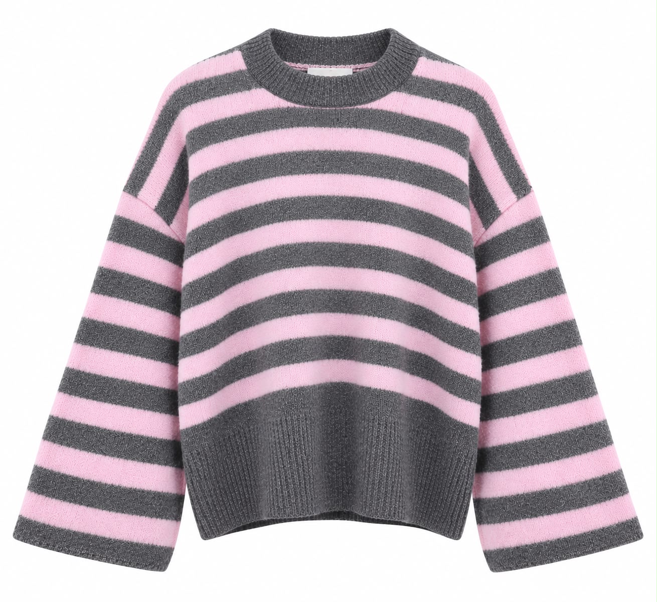 543b4e60-6705-4fb0-8f43-da4e85409ac1 Pink and Gray Striped Sweater - Image 1