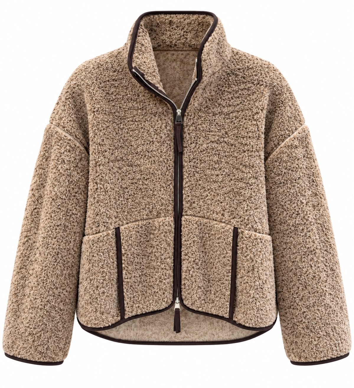 6a1c0fc1-493d-480f-9cdc-1f77a420e43c Beige Sherpa Zip-Up Jacket - Image 1
