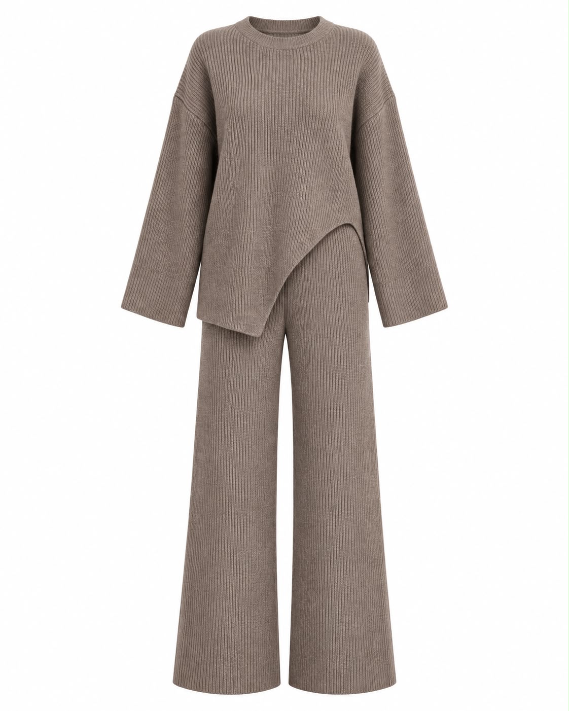 6d8e6ccf-4fbf-41dc-94af-f0f44fd445ef Ribbed Knit Taupe Lounge Set - Image 1