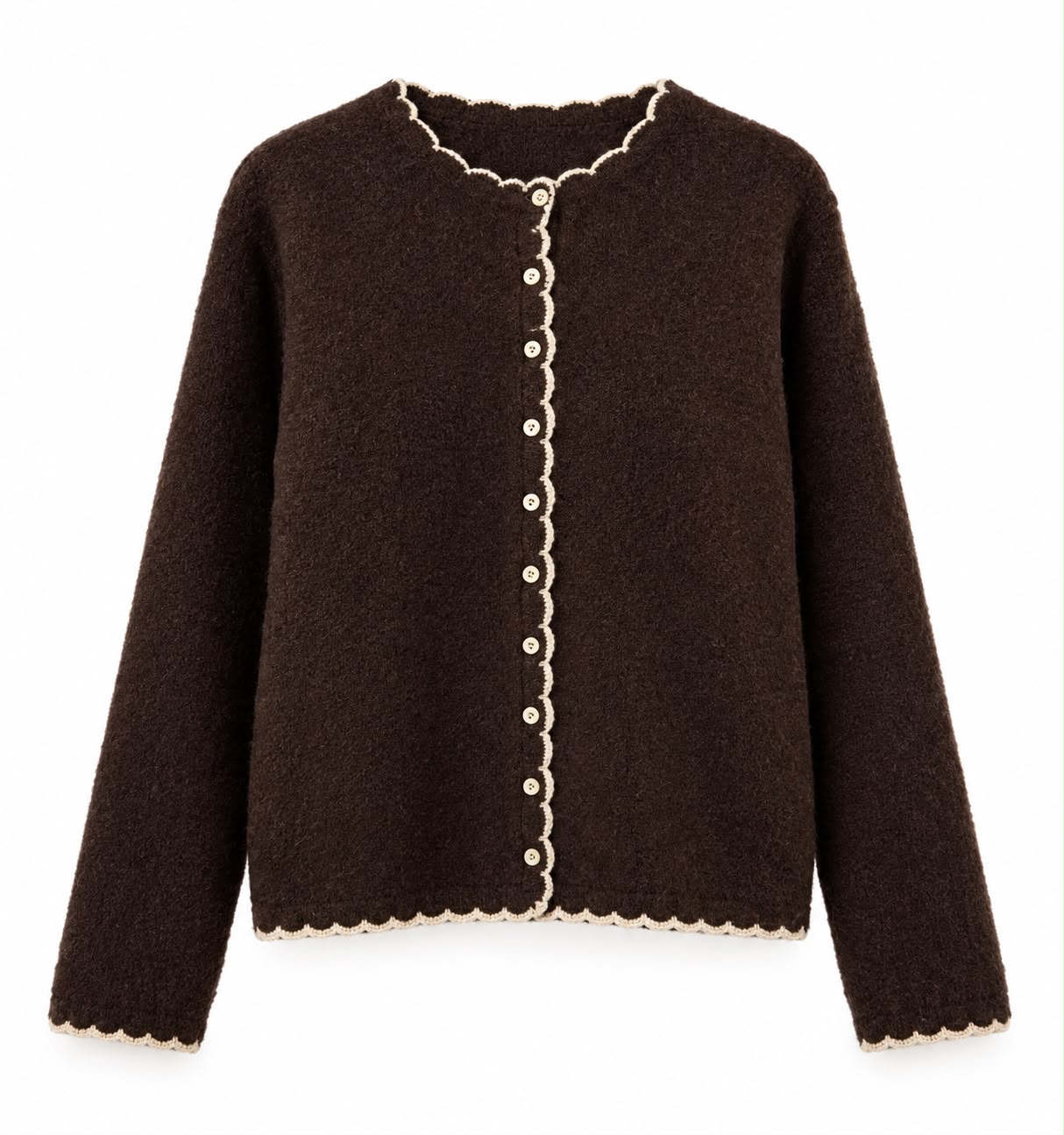 713ea551-2f54-4248-83a8-3f8070e1c420 Brown Button Front Knit Cardigan - Image 1