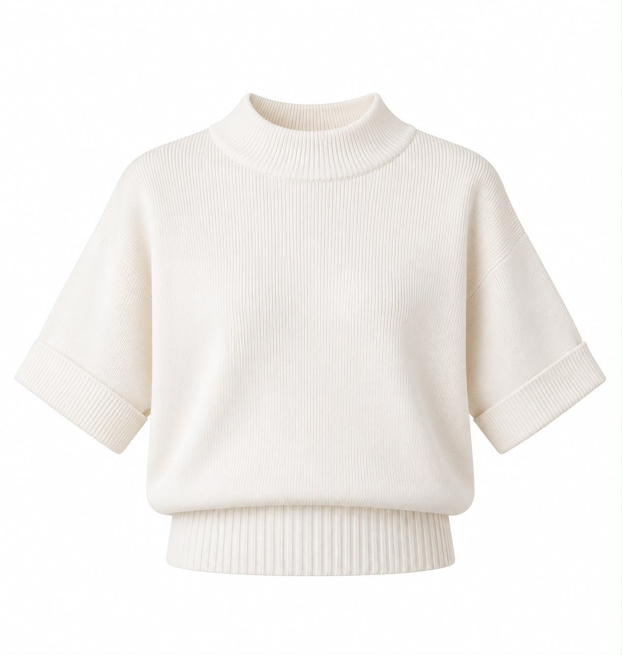 72c43d99-bcc3-4aa0-96ac-f85169e81b9f White Ribbed Short Sleeve Sweater - Image 1