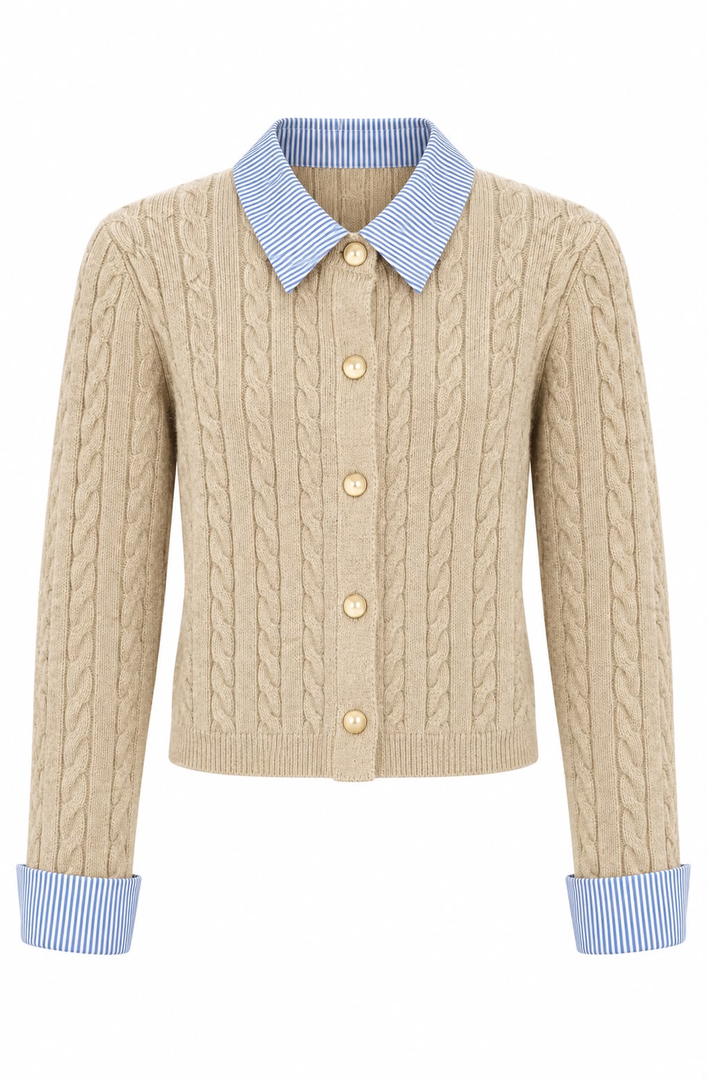 b5c59df1-c3bf-4bc6-a2b9-8445cf4d929e Beige Cable Knit Button Cardigan - Image 1
