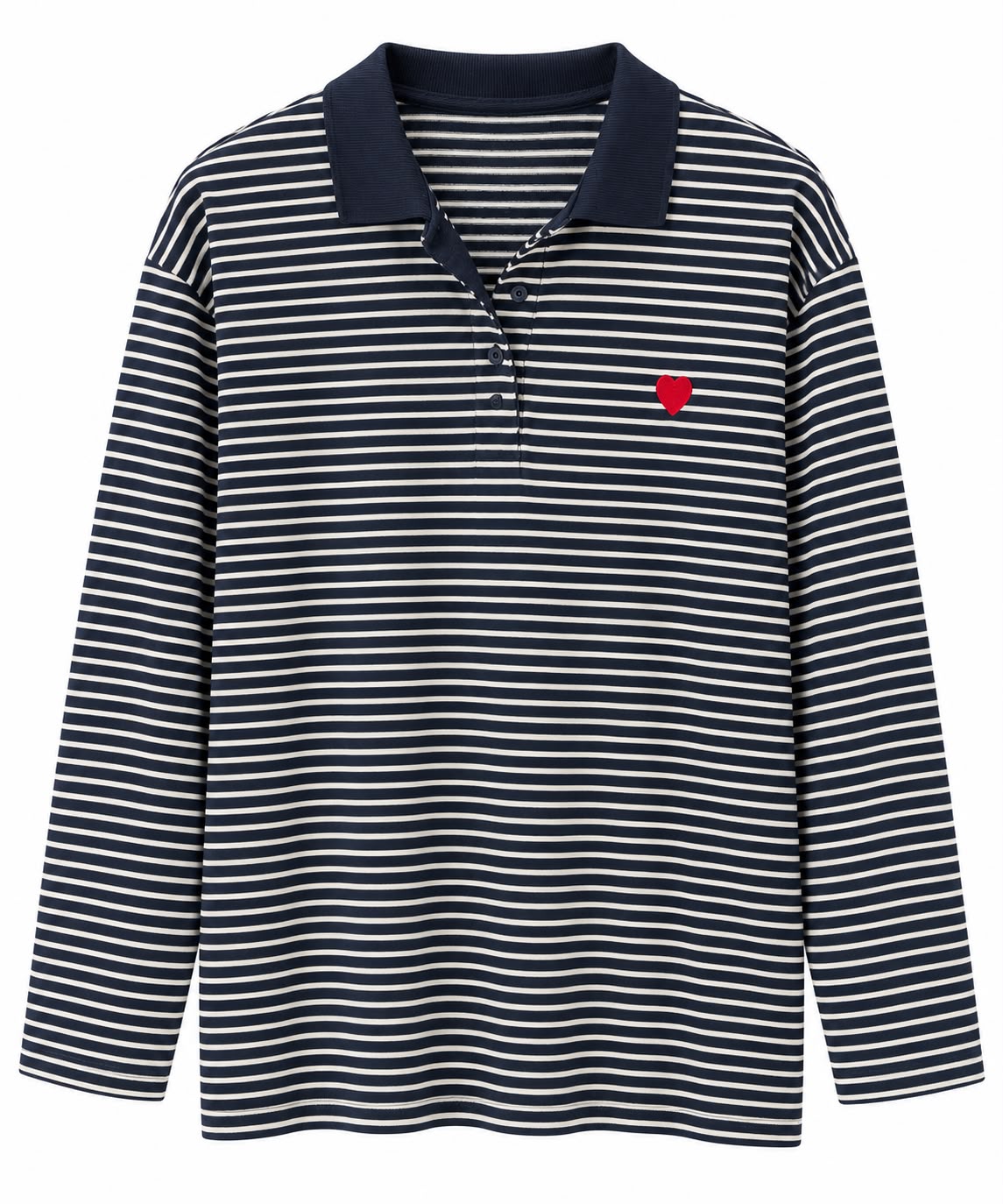 c2c1a253-8370-4e07-a295-294630fa2c58 Navy Striped Long Sleeve Polo Shirt - Image 1