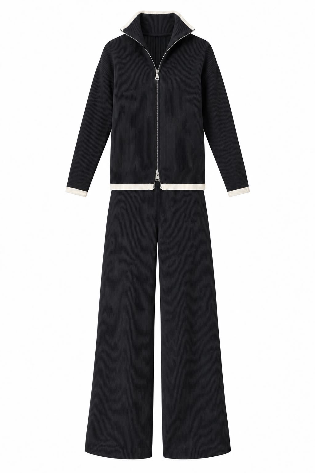 d5025141-bb6c-4e71-a5cf-9cca32e57b4d Navy Zip Up Ribbed Pants Set - Image 1