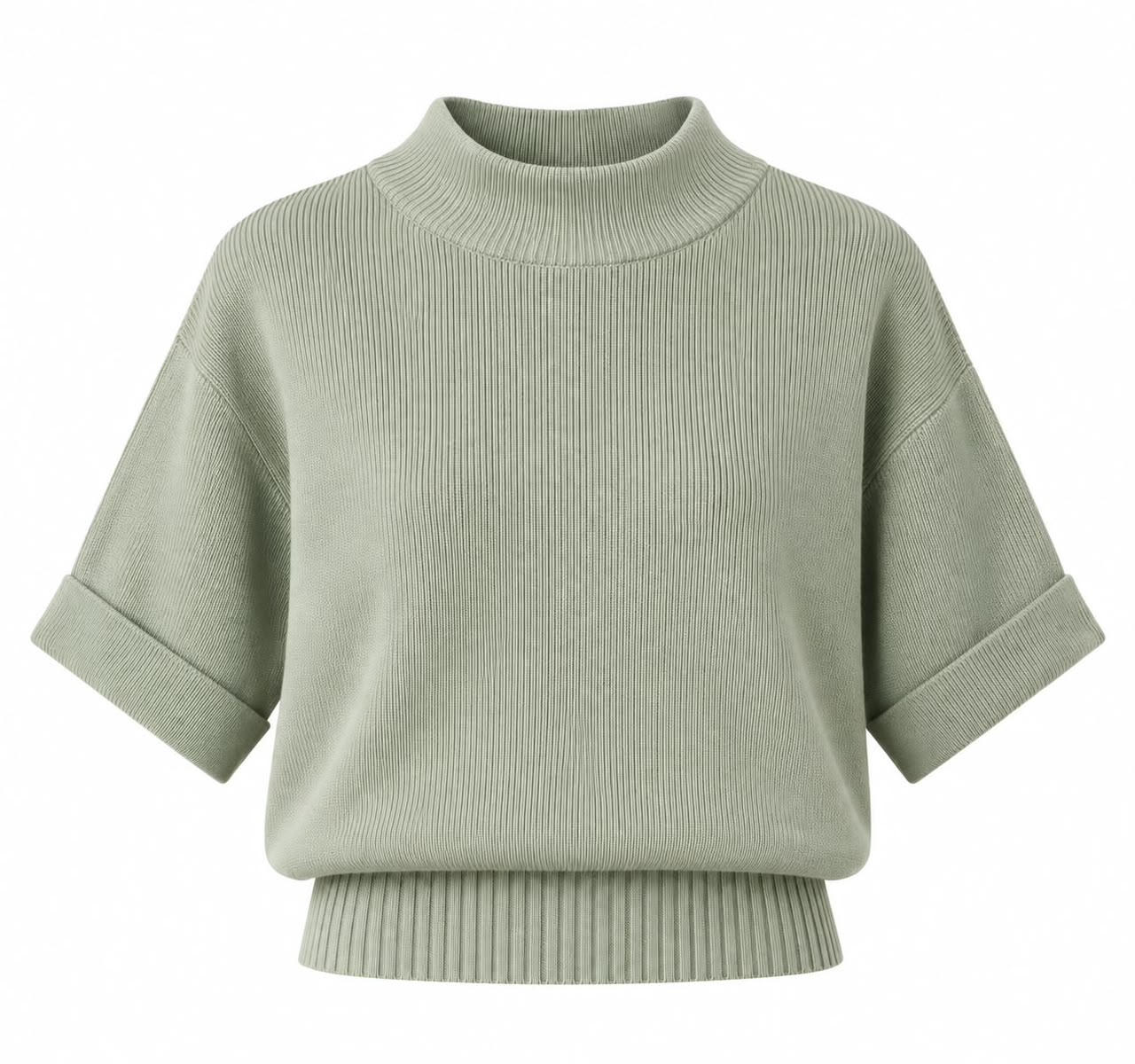 dc139bee-bfe7-45ad-8ce0-b69b50fc610e Sage Green Ribbed Short Sleeve Sweater - Image 1