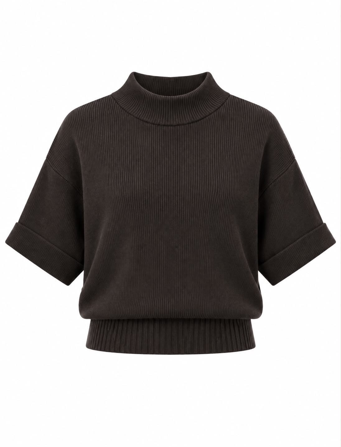 eee3f2c7-6ed8-4585-880e-288bce7bd82f Black Ribbed Short Sleeve Sweater - Image 1